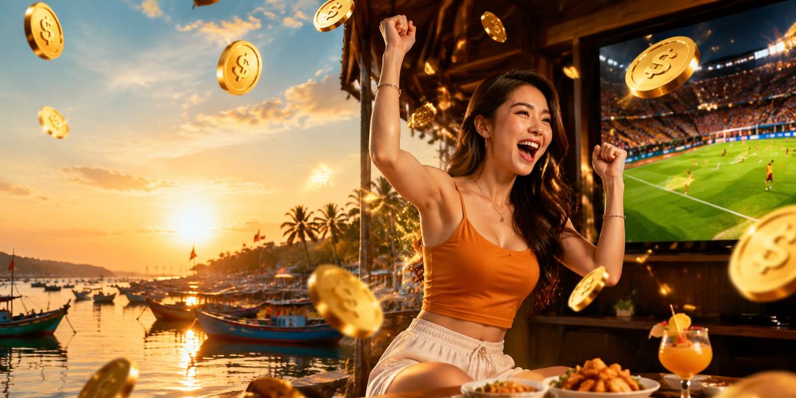Người dùng truy cập trang cá cược thể thao trên điện thoại tại bãi biển Mũi Né